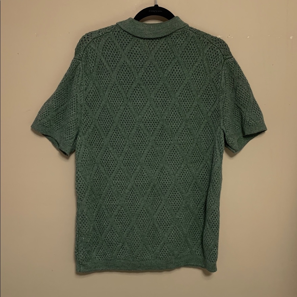 J. Crew Men’s Green Short-Sleeve Linen Diamond-Stitch Large Sweater Polo - Picture 6 of 12